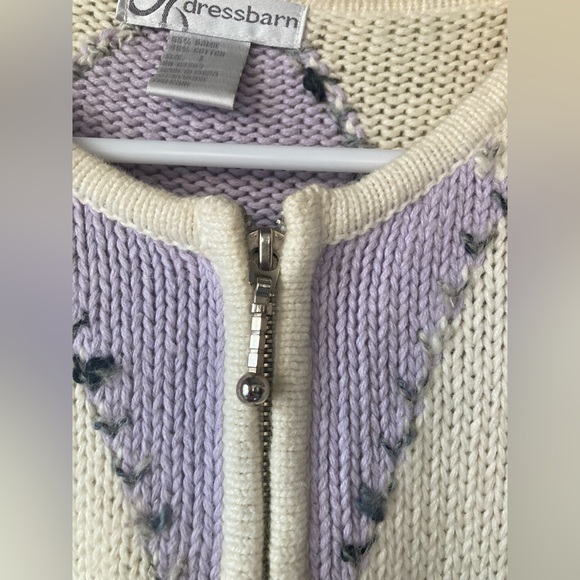 Vintage Dressbarn Abstract Diamond Knit Granny Zip Up Sweater L - Picture 4 of 7